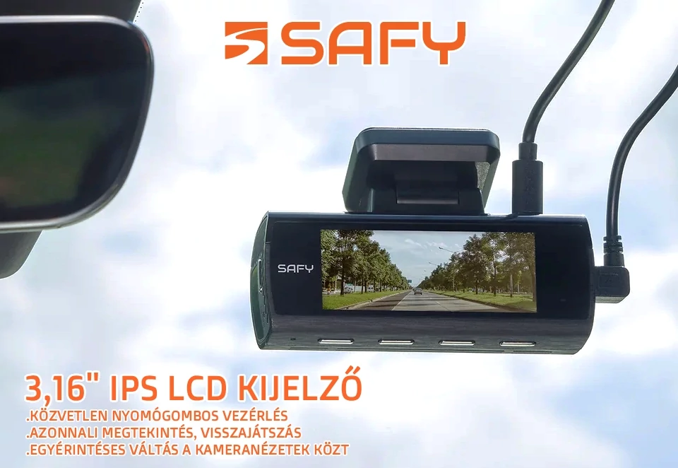 Safy9 menetrögzítő kamera IPS LCD kijelzővel