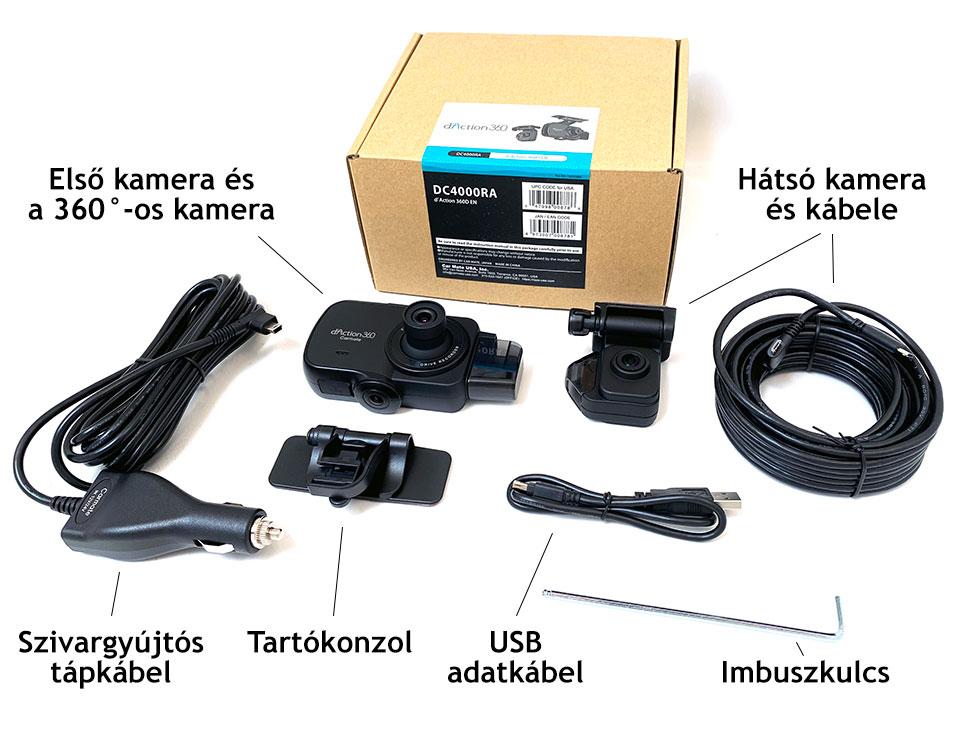 A DC4000RA autós menetrögzítő dobozának tartalma