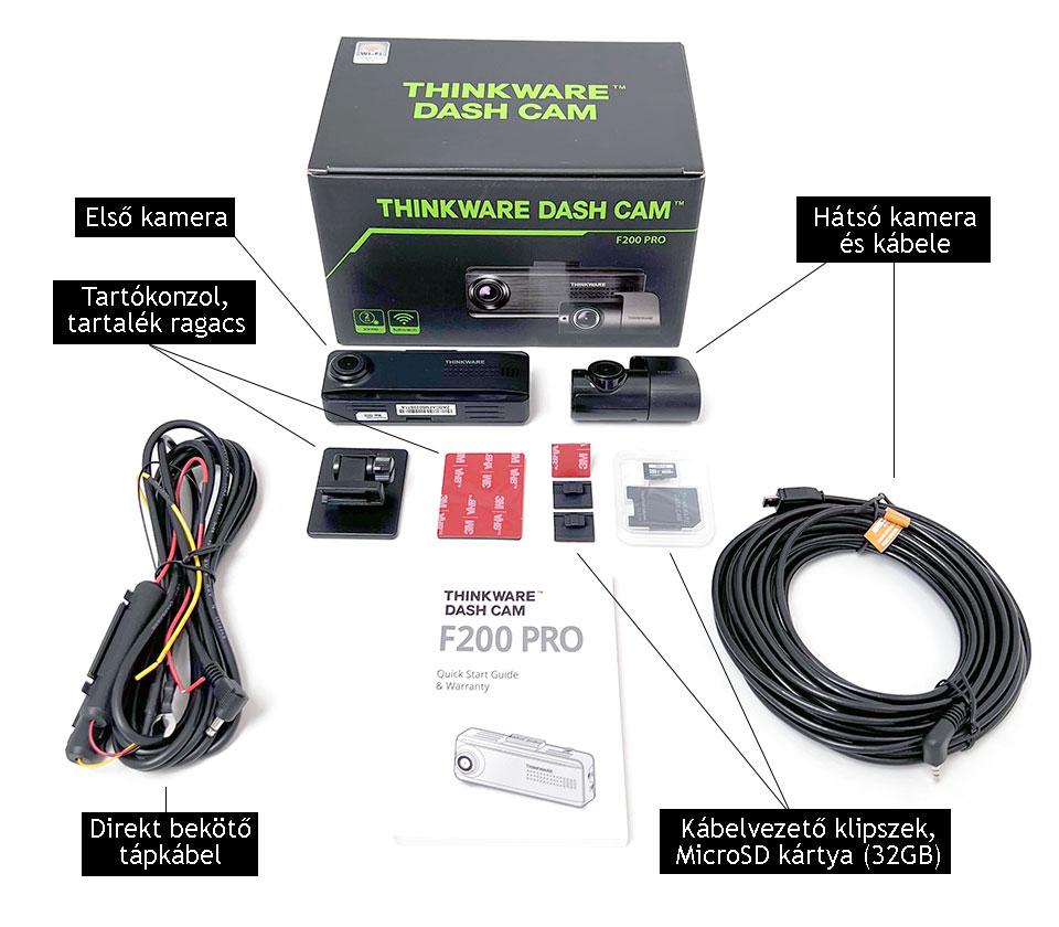 Thinkware f200 pro autós kamera dobozának tartalma